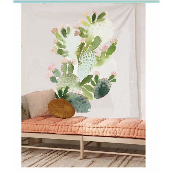 Cactus Watercolor Boho Wall Decor Or Backdrop Tapestry NEW - Picture 1 of 4